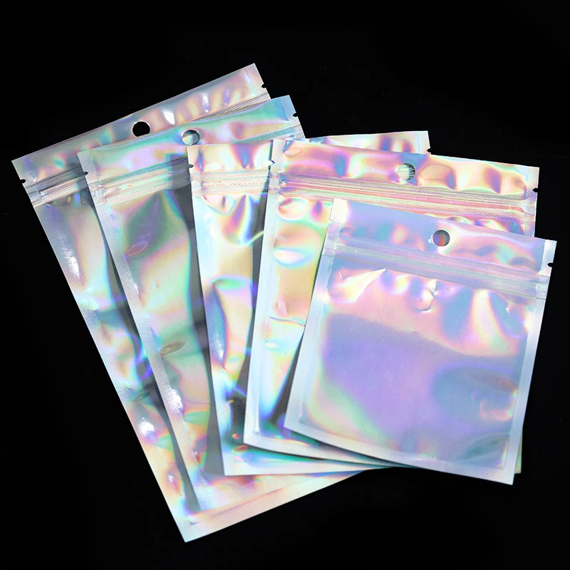 50pcs Iridescent Self Sealing OPP Bags Pouches Laser Iridescent Zip lock  Bag Resealable Packaging JewelryRetail Bag Pouches Bags - AliExpress