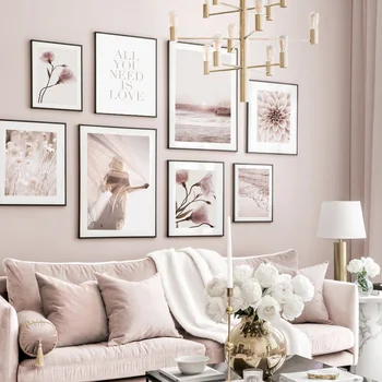 

Sunset Sea Beach Flower Misty girl Wall Art Canvas Painting Nordic Posters And Prints Plant Wall Pictures For Living Room Decor