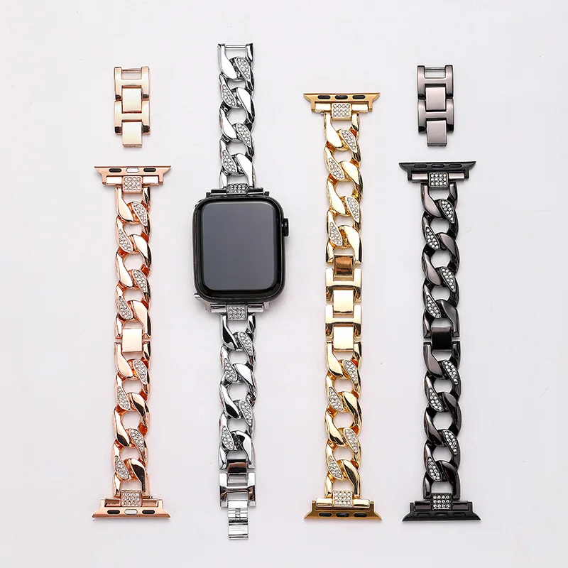 Metal Diamond Bracelet Chain Smart Watch Strap Stainless Steel Bracelet for Watch 1/2/3/4/5/6