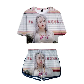 

billie eilish 3D Print T-shirt Short Pants Fashion Mini Shorts T-shirt Set Female Dew Navel Set Women Comfortable Sports Suit