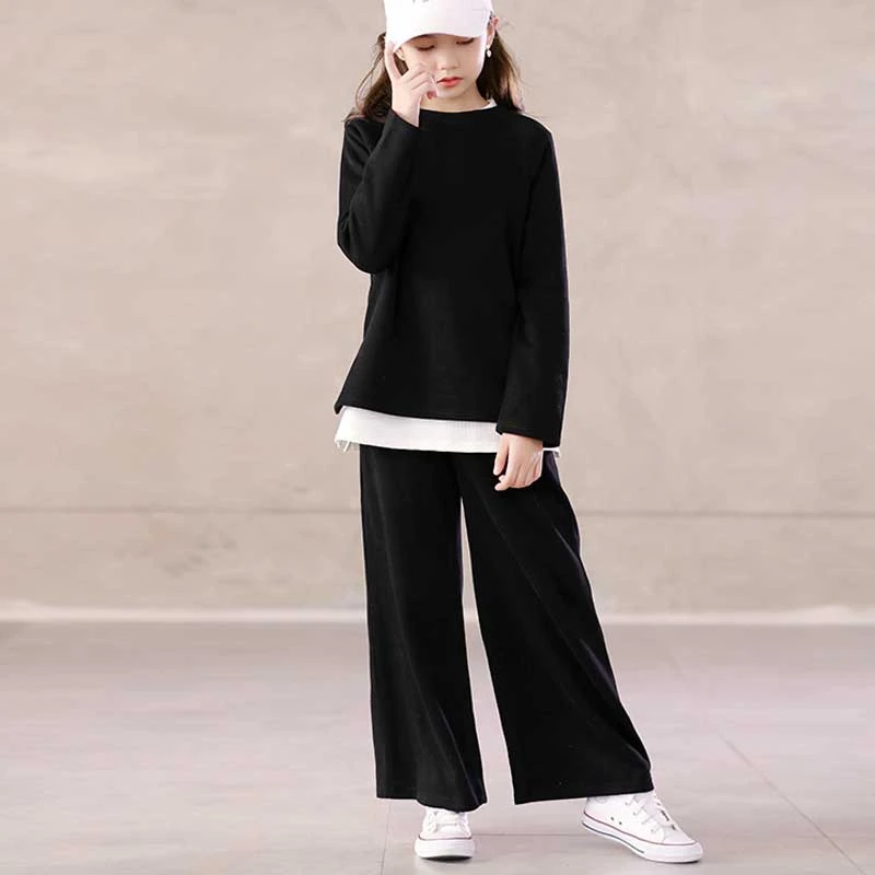 

Детский осенний костюм-двойка, черная/Серая кофта + брюки