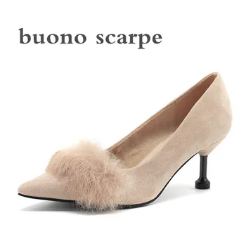 

Fashion rabbit plush stiletto heels sexy pointed ladies and cat shoes
