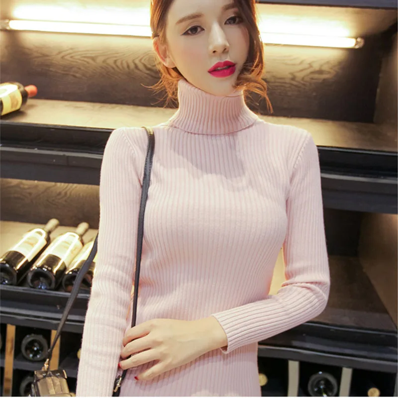 2019 New Autumn Winter Women Knitting Sweaters Turtleneck chandail femme Solid Slim maglioni donna sueter mujer