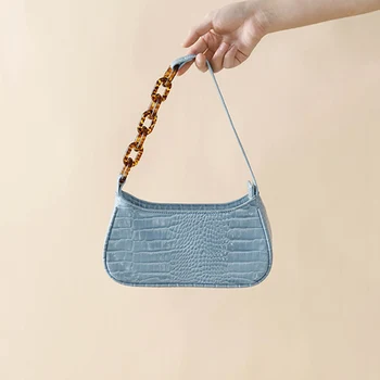 

Crystal crocodile pattern leather acrylic chain shoulder bag small bag underarm bag diagonal bag French bag