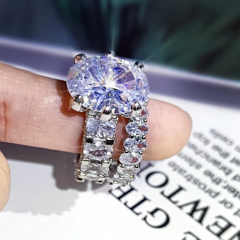NEW Elegant Zircon Ring Set S925 Silver Color Engagement Wedding Jewelry For Women 2021 Fashion Crystal Gift Wholesale - 2