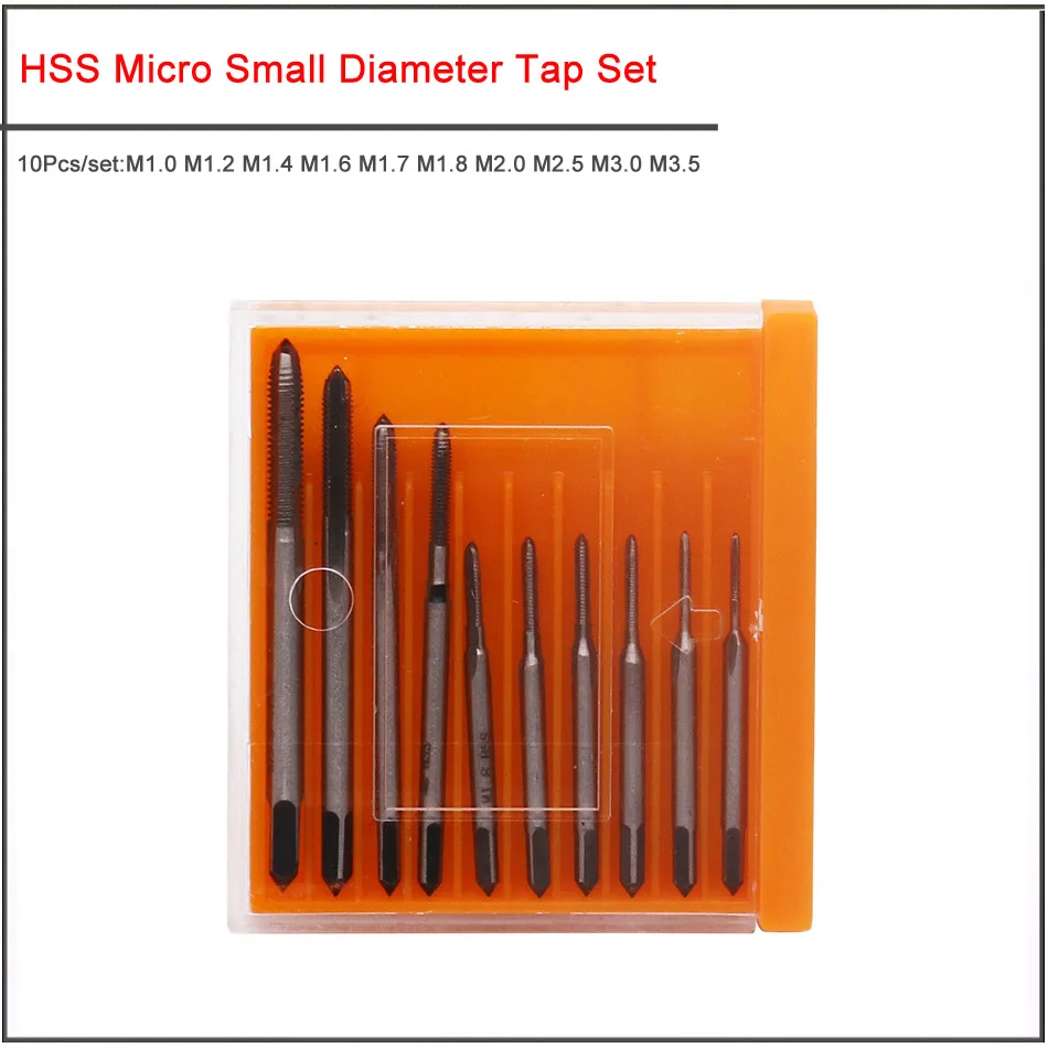 10pcs/set  M1.0 M1.2 M1.4 M1.6 M1.7 M1.8 M2.0 M2.5 M3.0 M3.5 HSS Watch maintenance micro small diameter tap set