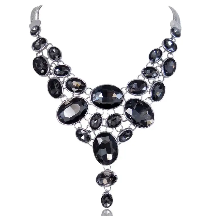 Tuliper Ретро винтажный чокер ожерелье из хрусталя для женщин вечерние ювелирные изделия подарок колье - Окраска металла: Black Silver