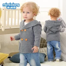 Осенне-зимние теплые свитера для маленьких девочек от 3 до 24 месяцев однотонные повседневные однобортные комплекты с длинными рукавами и v-образным вырезом