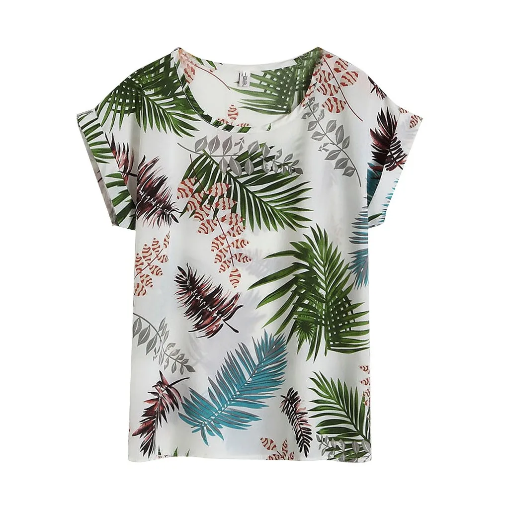 Blusas de talla grande para mujer, camisas de gasa estampada, informal, manga corta con murciélago, cuello redondo, 4XL