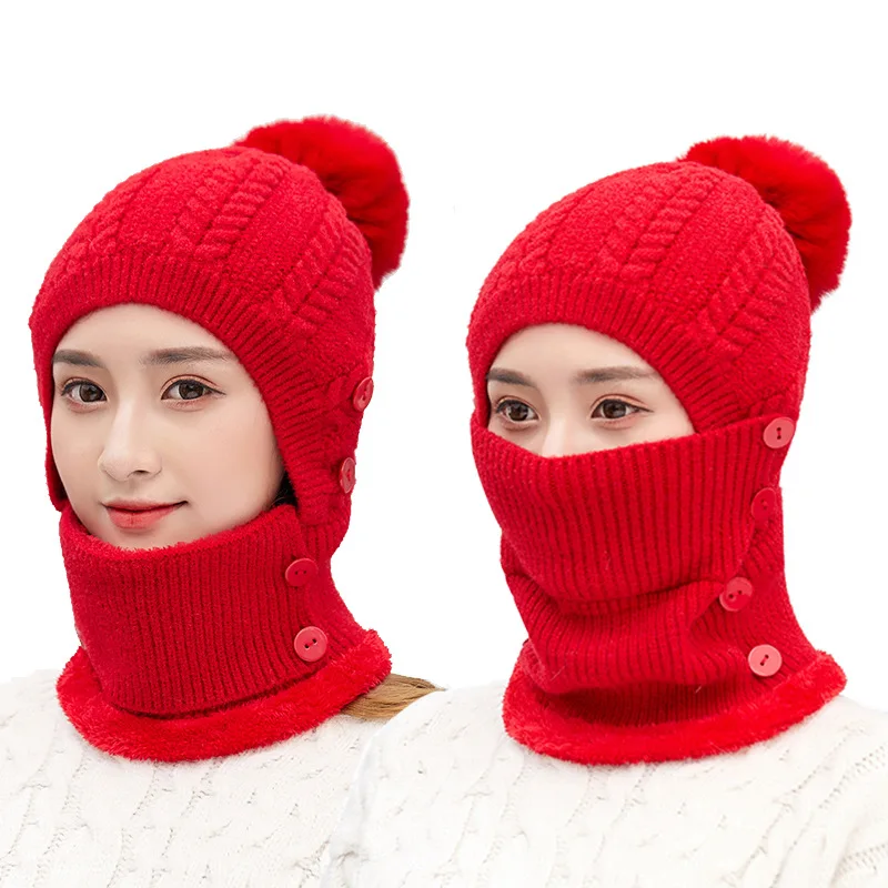 K251 Winter Hat Women's hat One-Piece Warm Hat Knitted Bib Bubble Hat Thick Wool Hat Cold Hat Hat With Earmuffs Baotou Cap 6