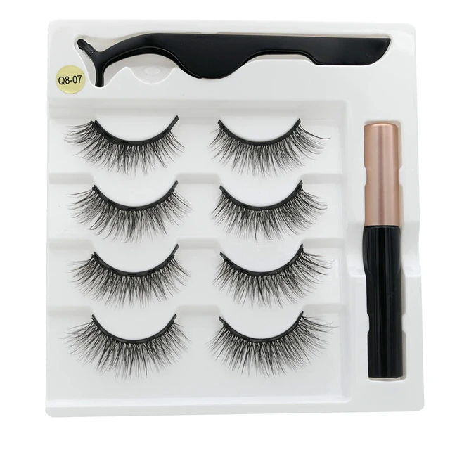 4 pairs of magnetic eyelashes natural soft magnet eyelashes natural magnetic eyeliner makeup mink eyelashes set tool Q8-07