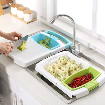 

Multifunctional Cutting Board Telescopic Drain Basket Kitchen Accessories Removable and Washable Fruit and Vegetable Creative