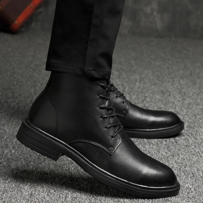 Зимние модные мужские ботинки повседневная обувь в стиле милитари ботинки из натуральной коровьей кожи обувь черного размера плюс мужские рабочие ботильоны