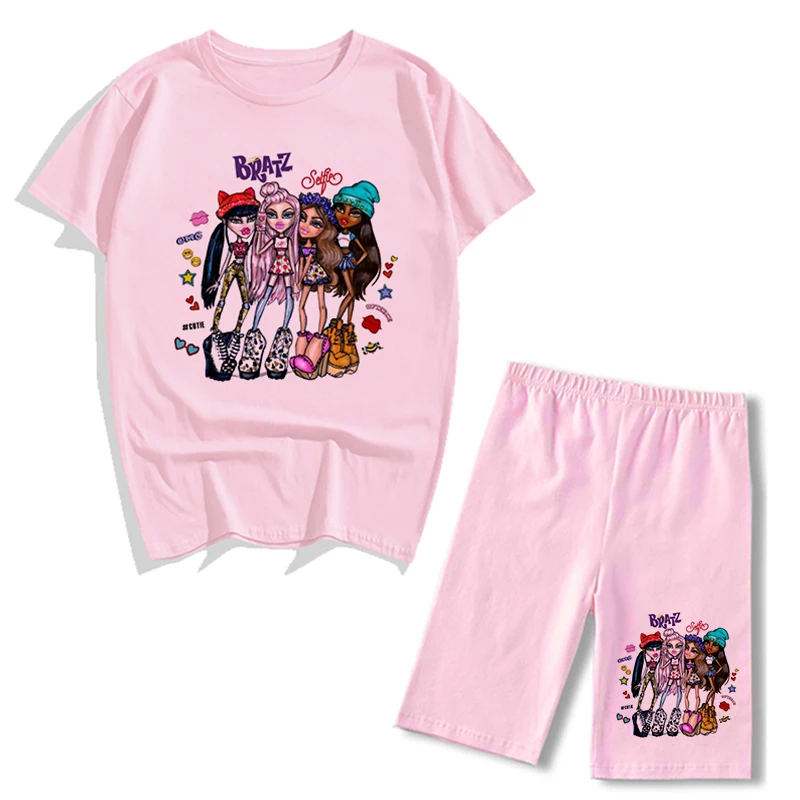 cute pj sets Spring Summer Jogging 2-Pieces Set Women Outfit Short Sleeve Running Sports Cute Bratz Print T-Shirts And Shorts Sets For Female blazer and pants set