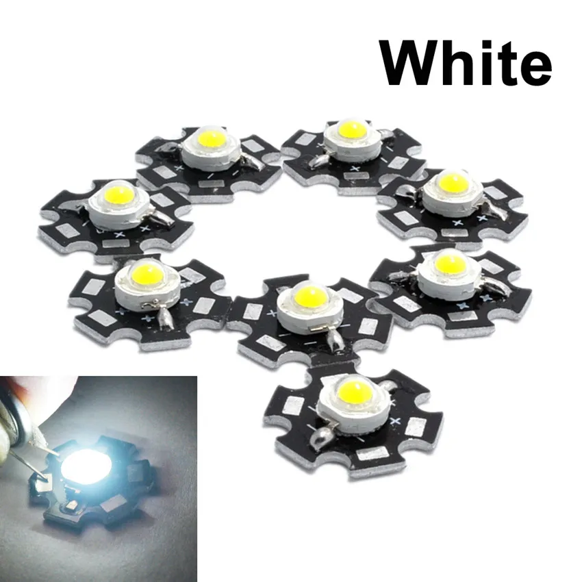 White 6500K 10X1 Вт 3 Вт высокое мощность белый красный синий зеленый светильник шарик излучатель светодиодный лампы Диоды лампы бусины с 20 мм Звезда PCB Платиновый теплоотвод - Испускаемый цвет: White 6500K