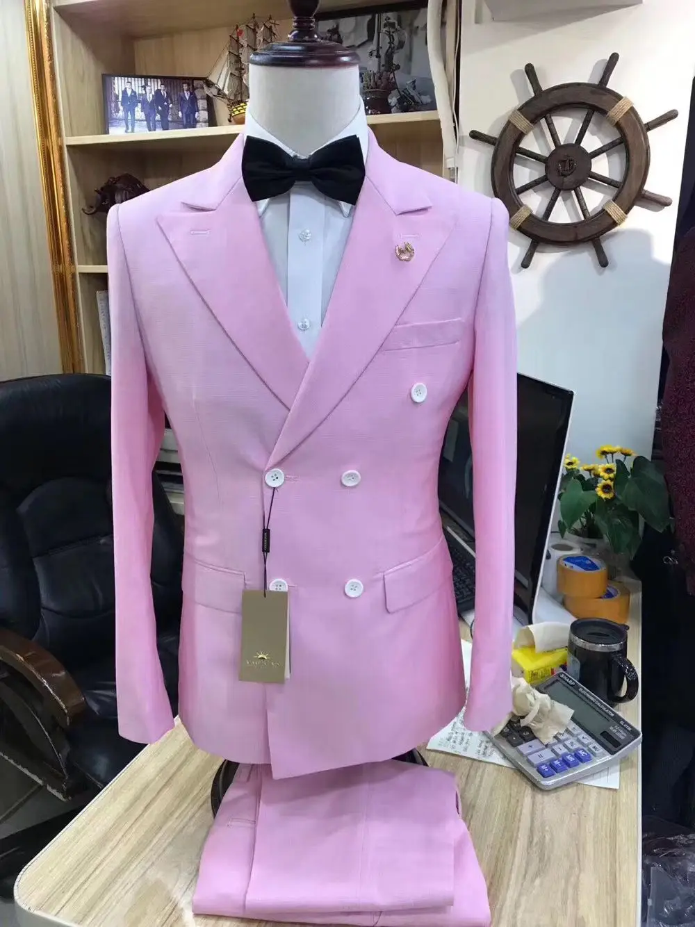 Роскошный Королевский мужской костюм 2 шт. модный бутик двубортный сплошной цвет свадебное платье Тонкий деловой, банкетный формальный костюм