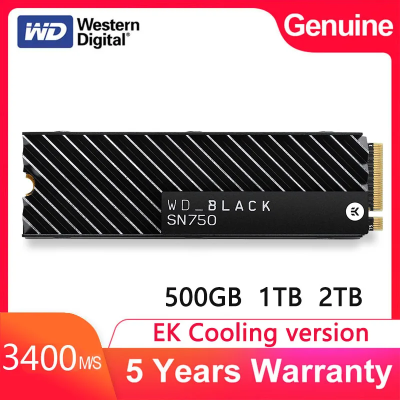 Внутренний твердотельный накопитель Western Digital M2 Black SN750 EK охлаждающая версия SSD 1 ТБ