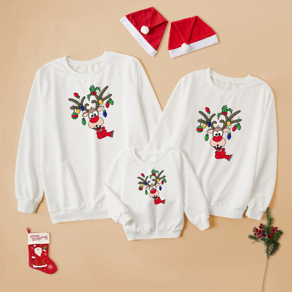 thumbnail image 1 of Ropa navideña familiar ZAFILLE Ropa con estampado de alce de dibujos animados Sudaderas familiares iguales para mamá e hija Ropa para mamá y yo, 1 of 5
