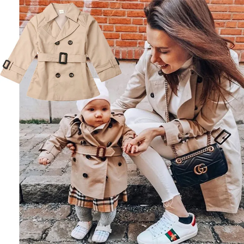 Girls Jacket Children's Double-breasted Lapel Trench Long Sleeve Coat Kids Winter Trench With Belt Casual Slim Fit Outerwear