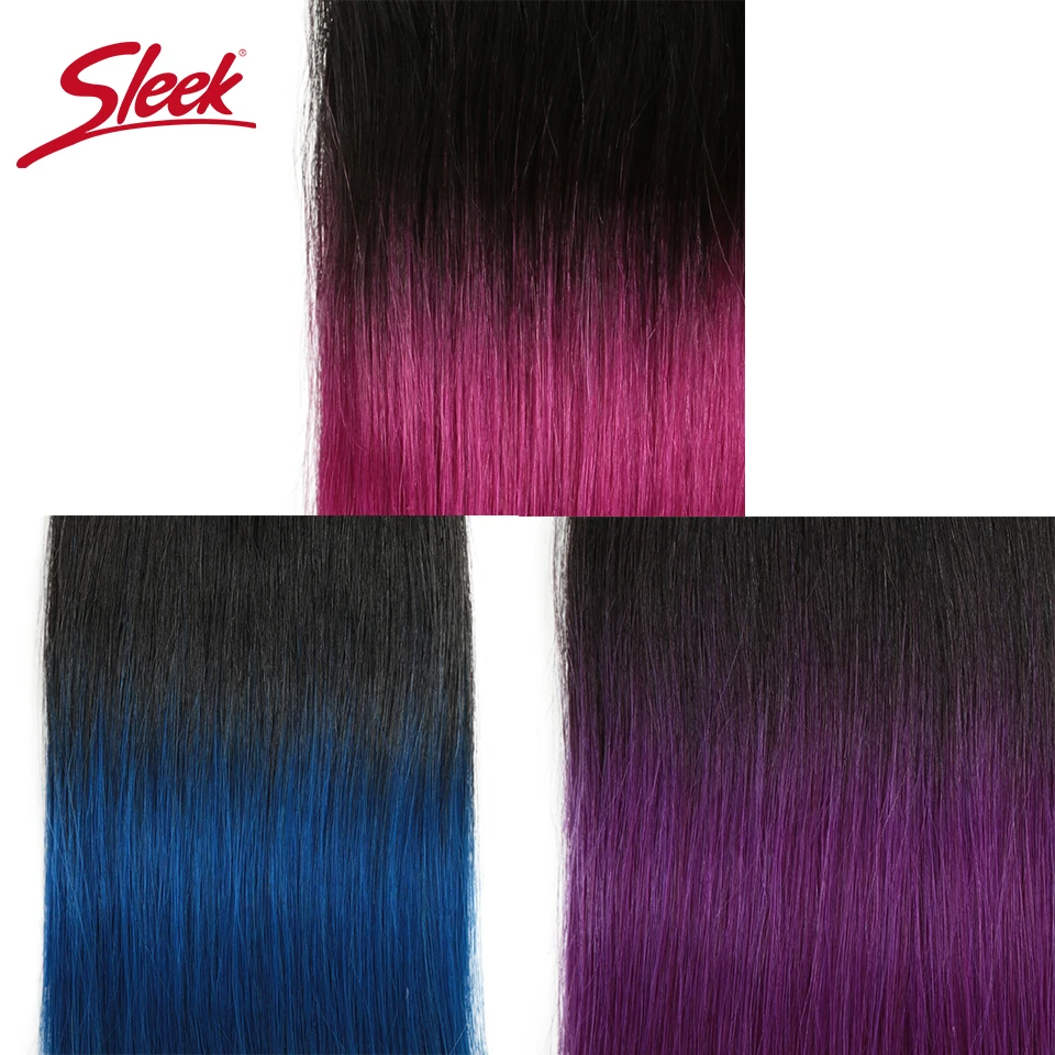 Sleek Double Drawn Remy Peruvian Straight Human Hair Ombre Color 1B/Pink and 1B Purple Blue Blonde 613 Bundles Hair Extension