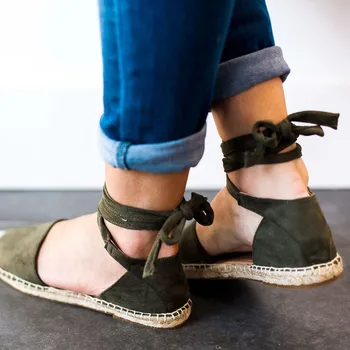 2021 Women's Shoes Flat Heel Rope Womens Flat Lace-Up Espadrilles Summer Chunky Holiday Sandals Shoes Strap Shoes Black Khaki 3