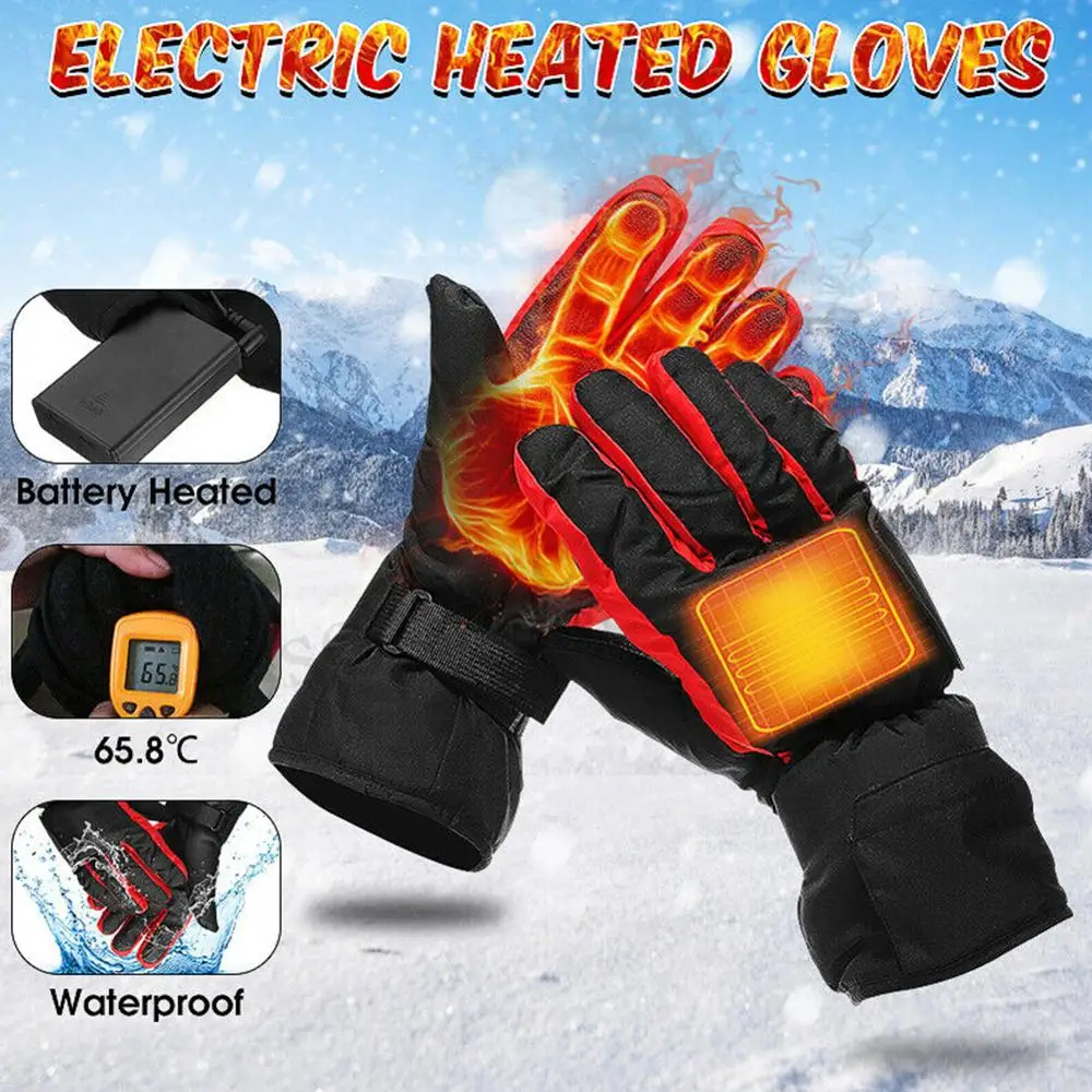 Winter Motorcycle Motorbike Heated Gloves Warm Battery Electric Waterproof New 