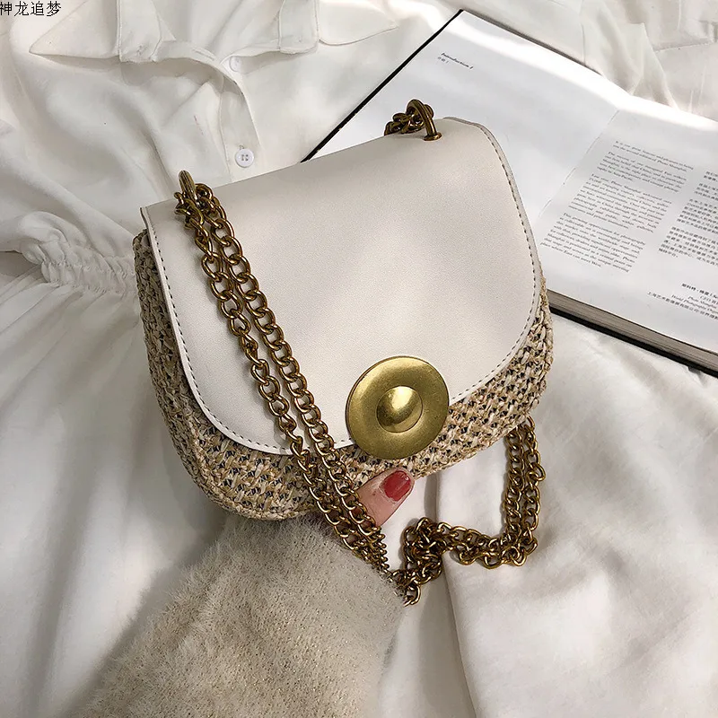 

Female Straw Beach Bag Saddle Crossbody Bags For Women 2020 Summer Designer Handbag Ladies Chain Shoulder Messenger Bag Sac Main