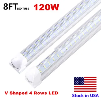 

8ft LED Shop Light 4 Rows 120W 8Foot V-shape Tube Lights Integrate Double Sides Warehouse Light With Accessory 270 Angle Cooler