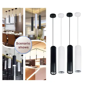 

Black High quality modern minimalist cafe chandeliers Positive white led restaurant COB spotlights long tube hanging lamp bar ta