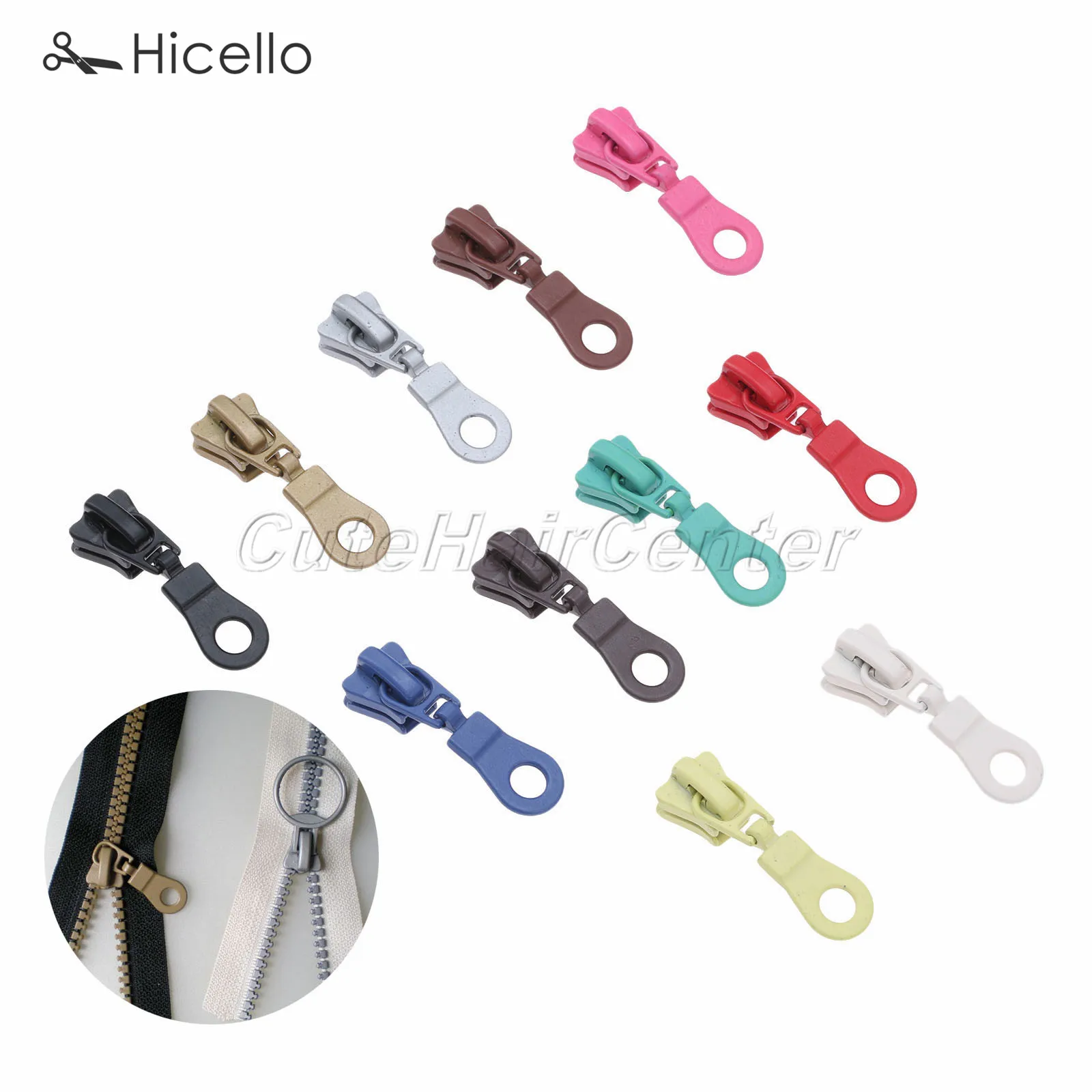 11pcs Metal Zipper Sliders zippers heads 5# mix-color Zinc Alloy Replace Pulls DIY craft Clothing Bag Repair sewing Hicello