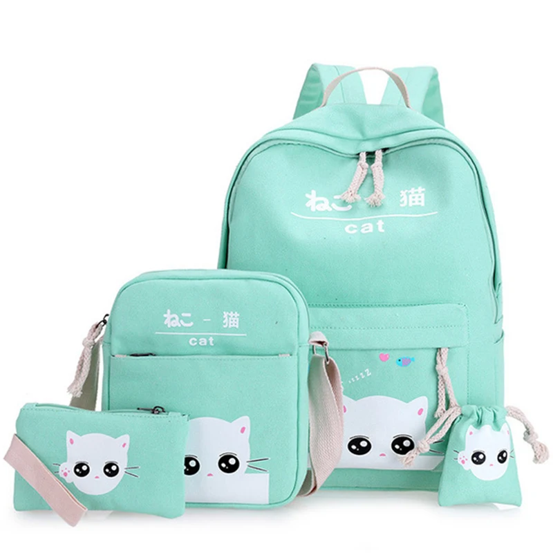 

Cute Cat Girl School Bags Canvas School Backpack For Teenage Girls Kids Backpacks Schoolbag Children Bags WBS468
