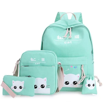 

Cute Cat Girl School Bags Canvas School Backpack For Teenage Girls Kids Backpacks Schoolbag Children Bags WBS468