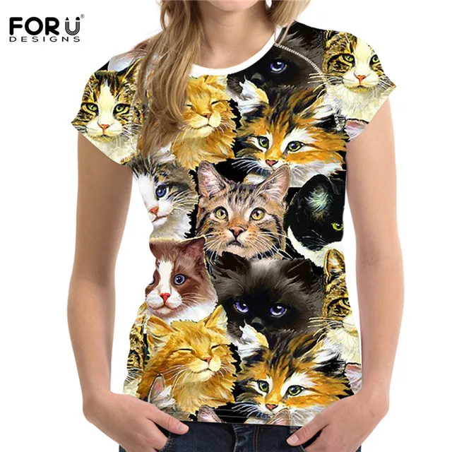 HMA123BV FORUDESIGNS/летние футболки с 3D принтом кота для девочек; повседневная домашняя одежда для студентов; фитнес-футболки для бодибилдинга; женские топы - Цвет: HMA123BV