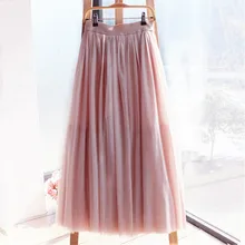 Уличная Для женщин s три слоя Тюль Длинные юбки элегантный Для женщин эластичные Высокая талия плиссированные макси Saia Faldas Jupe Mujer Femme