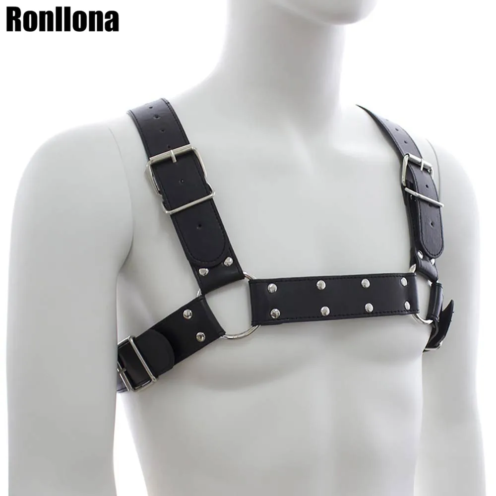 Ronllona Sexy Chest Bondage For Men Leather Harness Muscle Fetish Femdom Bdsm Women Couple Cosplay Erotic Porno Hot Rave Outfits