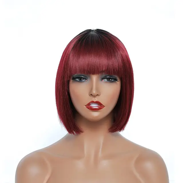 Short Bob Wig With Bangs Synthetic Wigs For Women Ombre Black Red Blonde Pink Lolita Cosplay Party Natural Hair Perruque Bob SR530