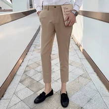 Модный деловой стрейч костюм брюки мужские роскошные Брендовые повседневные брюки Мужской Классический прямой крой Формальные Брюки Черный Синий Хаки
