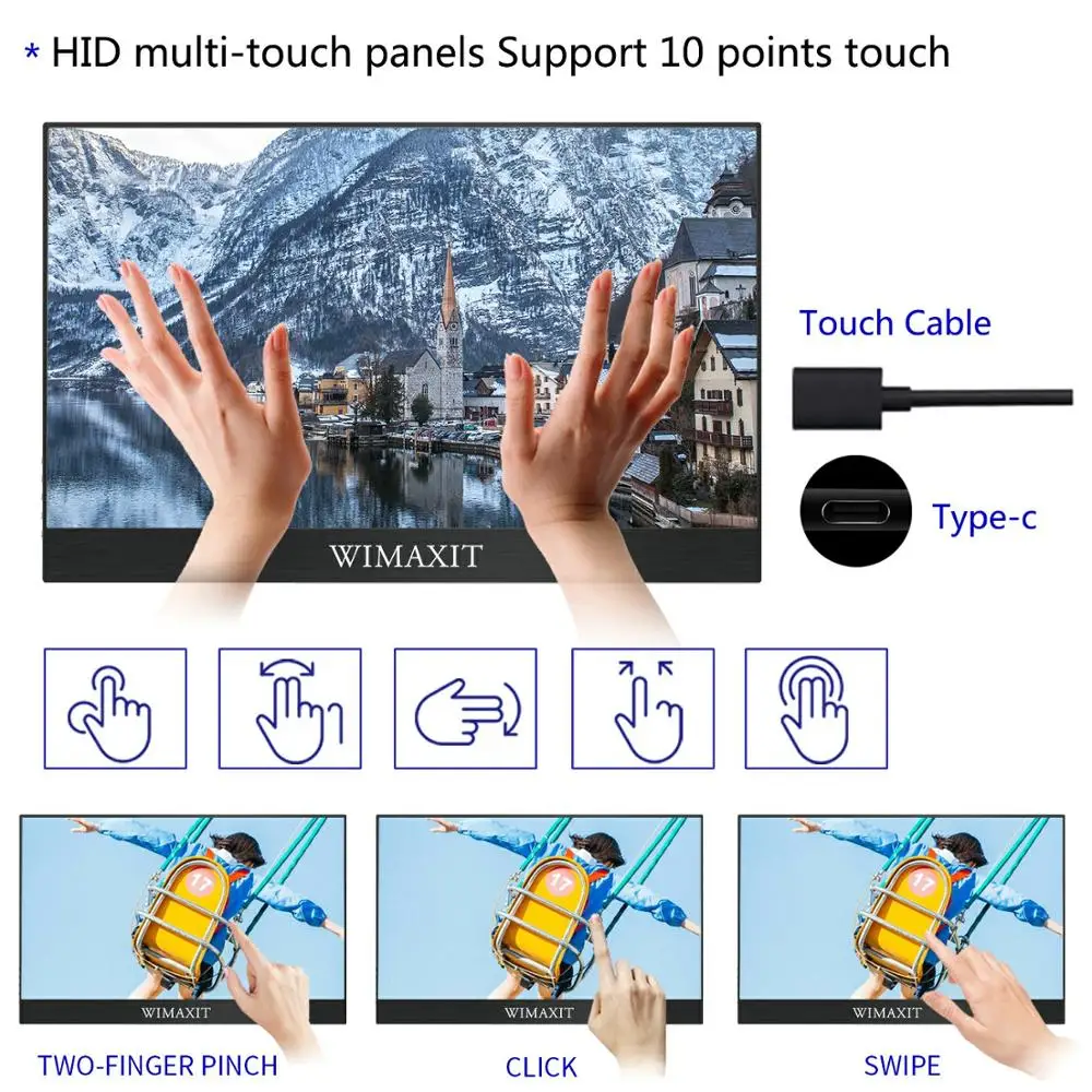 В продаже! WIMAXIT 15,6 дюймов портативный монитор для ноутбука Xbox Raspberry Pi Hdmi ips lcd Usb type C сенсорный экран Встроенный аккумулятор