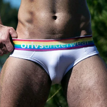 

Sexy Mens Rainbow Stripes Lingerie Gay Underwear U Convex Elastic Brief Rainbow Men's Underwear Sexy Sports Breathable Underwear