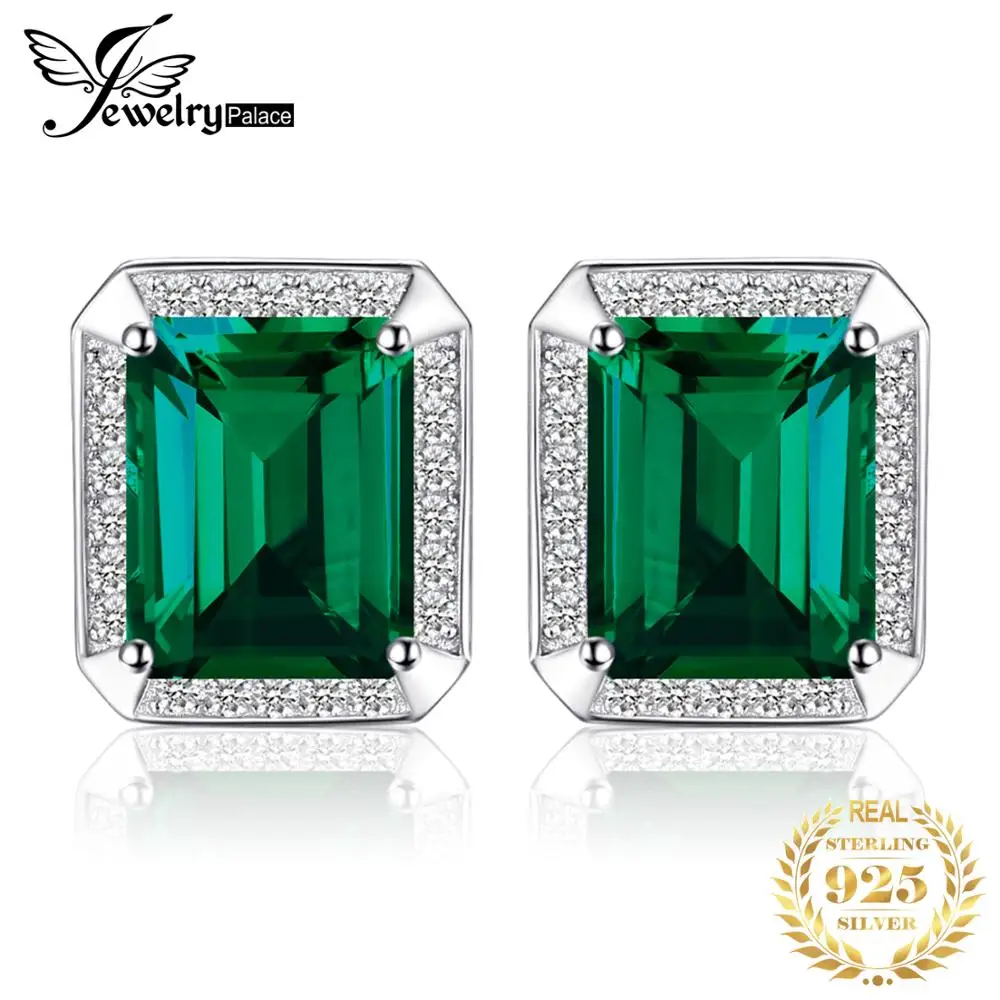 

JewelryPalace Men Luxury Created Nano Russian Emerald Anniversary Wedding Cufflinks 925 Sterling Sliver