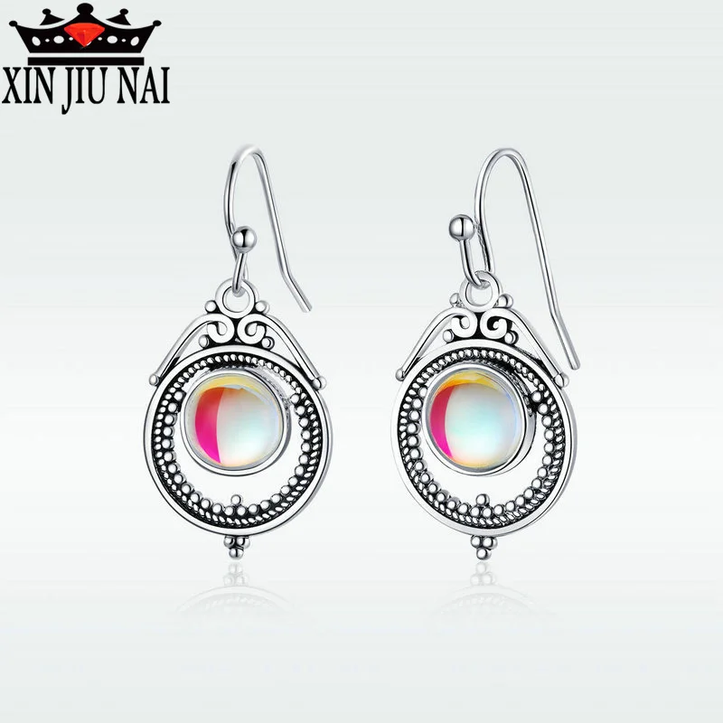 New Ethnic Bohemia Dangle Drop Moonstone Earrings For Women Tibetan Rhod Earring Vintage Earings Fashion Jewelry Party Gifts | Украшения и