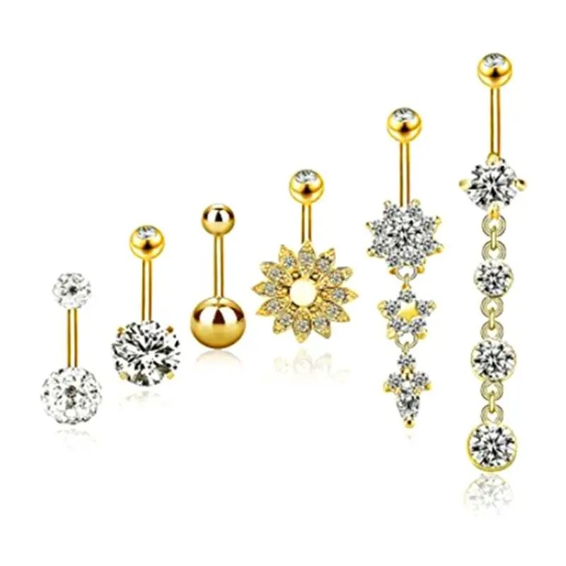

6pcs Navel Piercing Belly Button Jewelry Body Stainless Steel Zircon Sexy Women DXAA