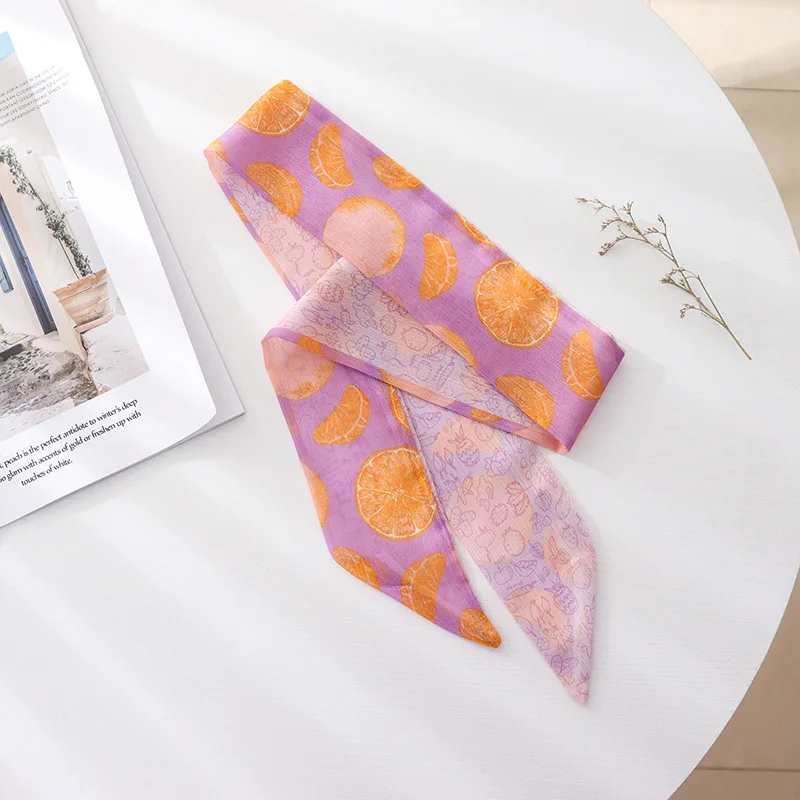 Summer French Retro Pink Tied Hair Small Floral Long Silk Scarf Headband Braided Hair Chiffon Thin Ribbon Scarf 2