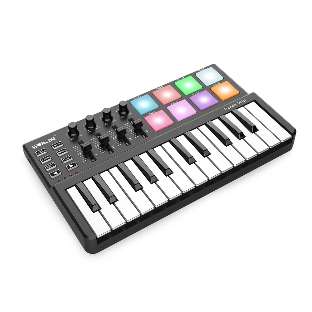 Panda MINI 25-Key ультра-портативный USB MIDI контроллер клавиатуры 8 красочных триггерные подушки с подсветкой