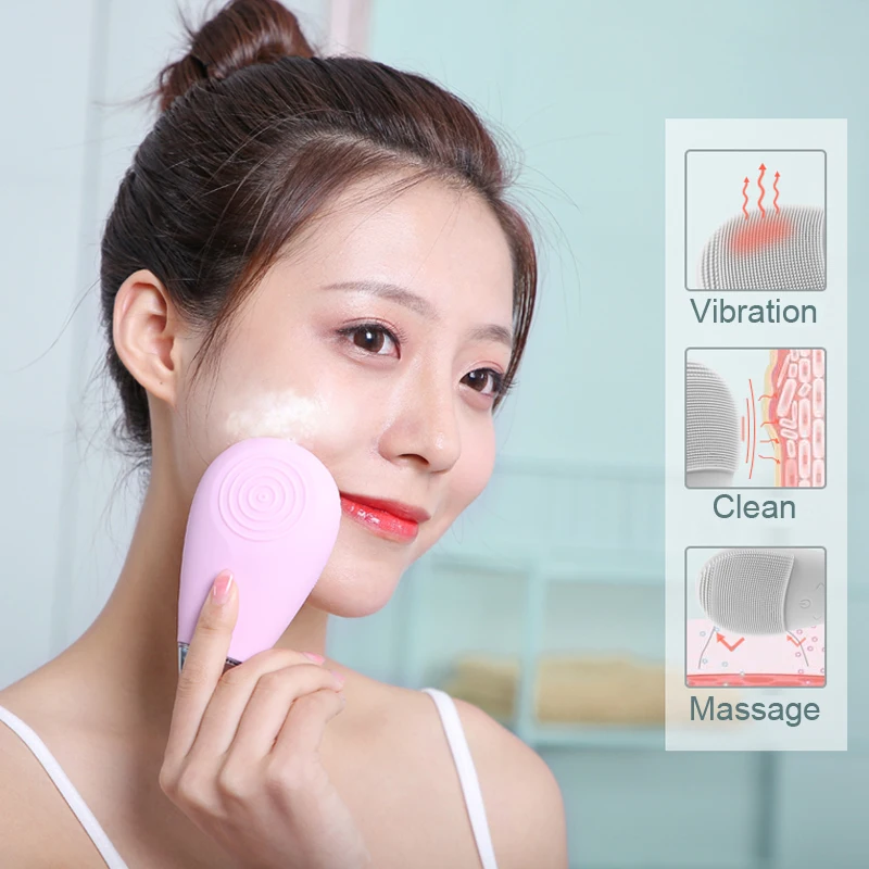 

Silicone Ultrasonic Face Brush Vibration Pores Washing Pimple Removal Skin Rejuvenation Blackhead Acne Remover Facial Massager