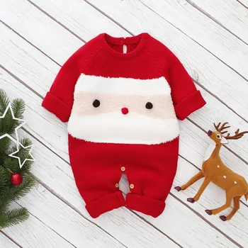 

Winter Children Christmas Clothes Thick Rompers Cartoon Print Casual Cotton Soft Romperss