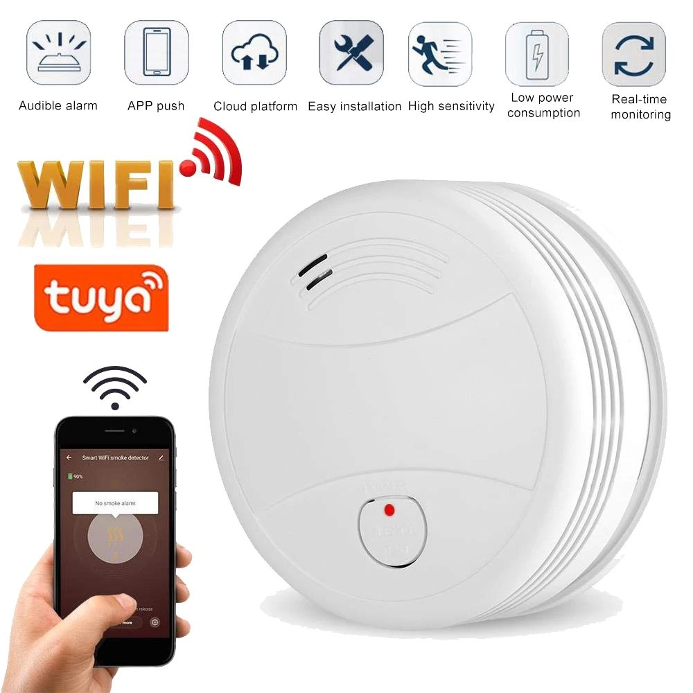 Пожарная система Tuya безопасности дома с функцией обнаружения дыма Wi Fi|Детектор