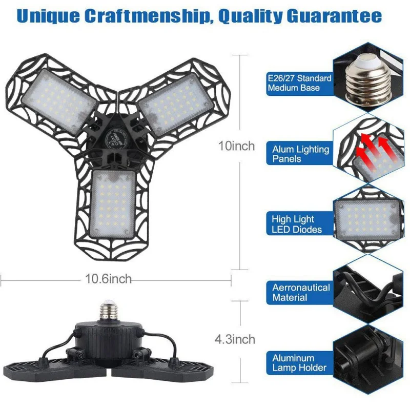 Dropshiping LED Garage Light 60W LED Ceiling Light Deformable Folding Pendant Light for Warehouse Corridor Stadium New photo