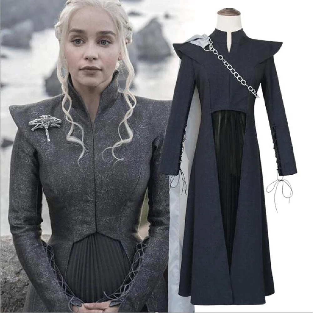 VEVEFUANG Daenerys targaryen Игра престолов косплей костюм черный белый зеленый синий cos платье fantasia парик модное женское платье - Цвет: black