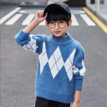 

2020 New Autumn Winter Kids Boys Faux Mink Cashmere Sweater Pullovers Children Warm Jumper Coat Teen Thick Sweaters For Boys K75
